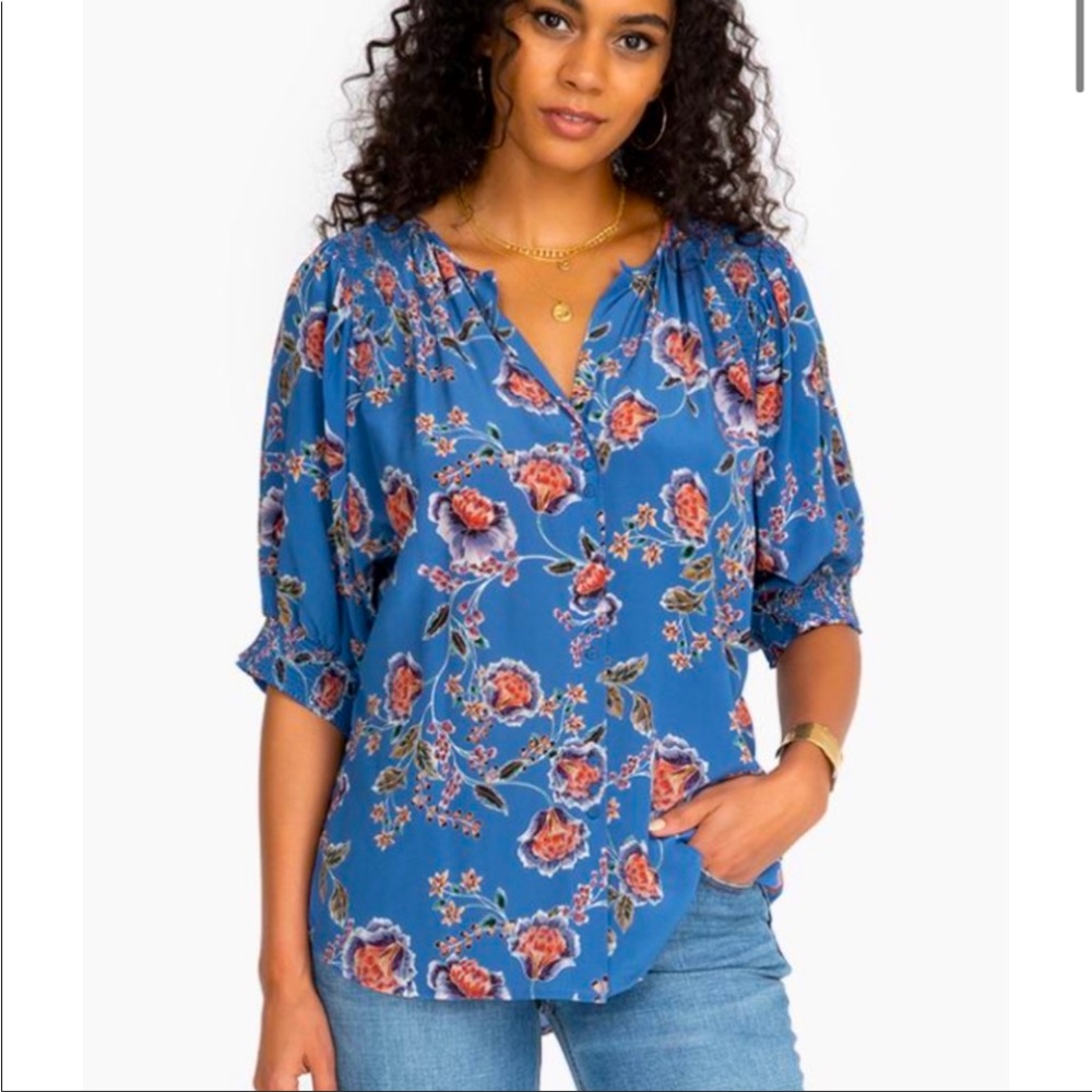 Johnny Was Silk Floral Jade Blouse